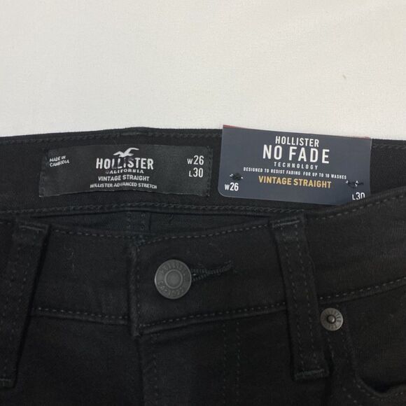 Hollister Jeans Men 26x30 Black No Fade Vintage Straight Distressed Denim Ripped - Picture 3 of 9